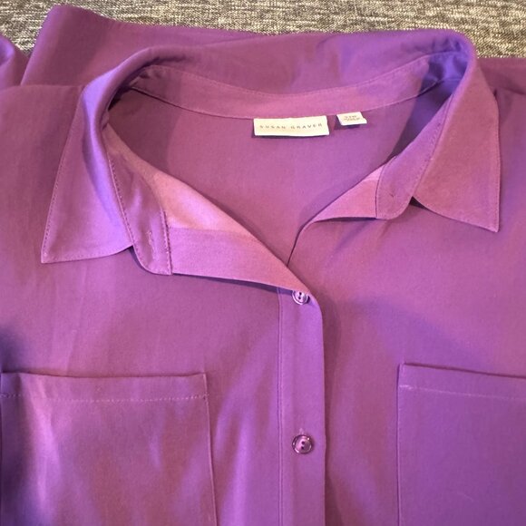 Susan Graver Button Down Blouse Plum Long Sleeve SZ 22W - Picture 2 of 5